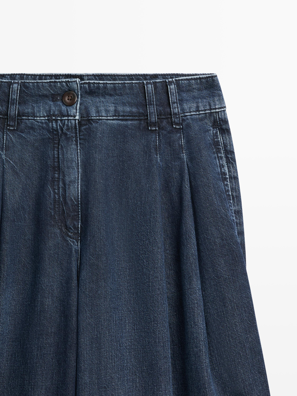 Massimo Dutti Джинсы с высокой талией, широкими штанинами и вытачками, темно-синий