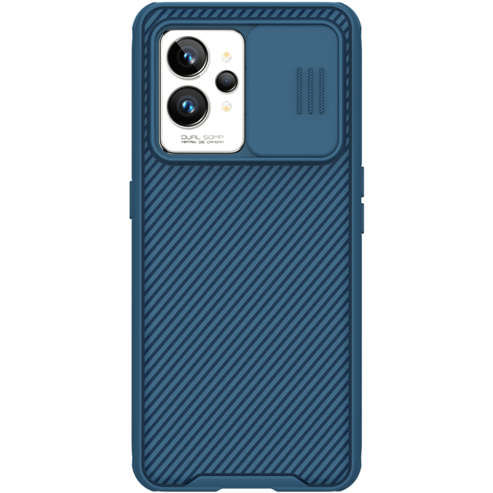 Противоударный чехол синего цвета для Realme GT2 Pro, от Nillkin серия CamShield Pro, с защитной шторкой для камеры