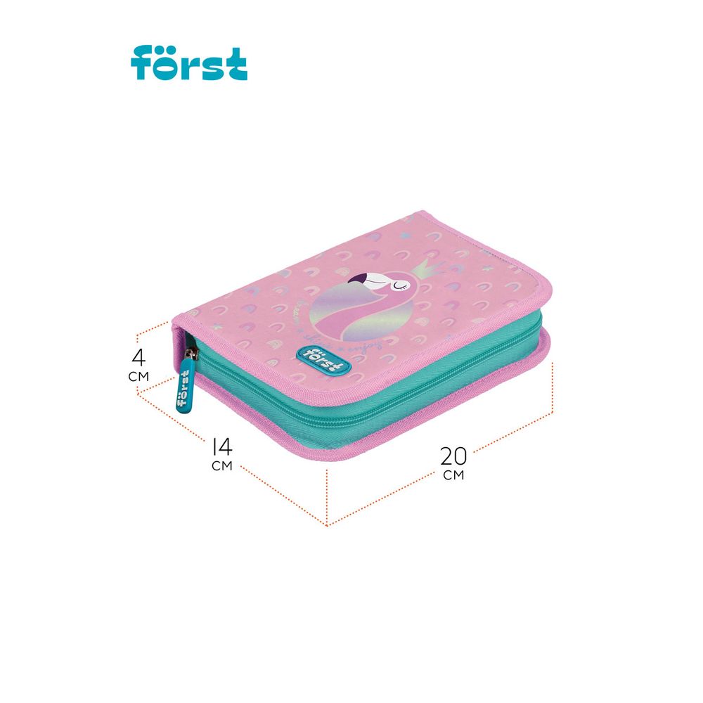 Пенал 1 отделение, 200*140*40 Först "Shiny flamingo", дополнительная откидная секция, полиэстер