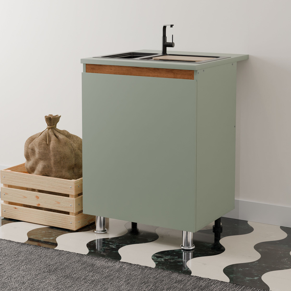 Кухонный модуль напольный, 60х60х85, Малага, под мойку, тумба под раковину с дверью, со столешницей,зеленый, Dipriz