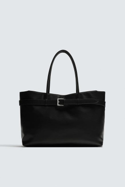 ZARA СУМКА-ШОПЕР С РЕМНЕМ, ЧЕРНЫЙ