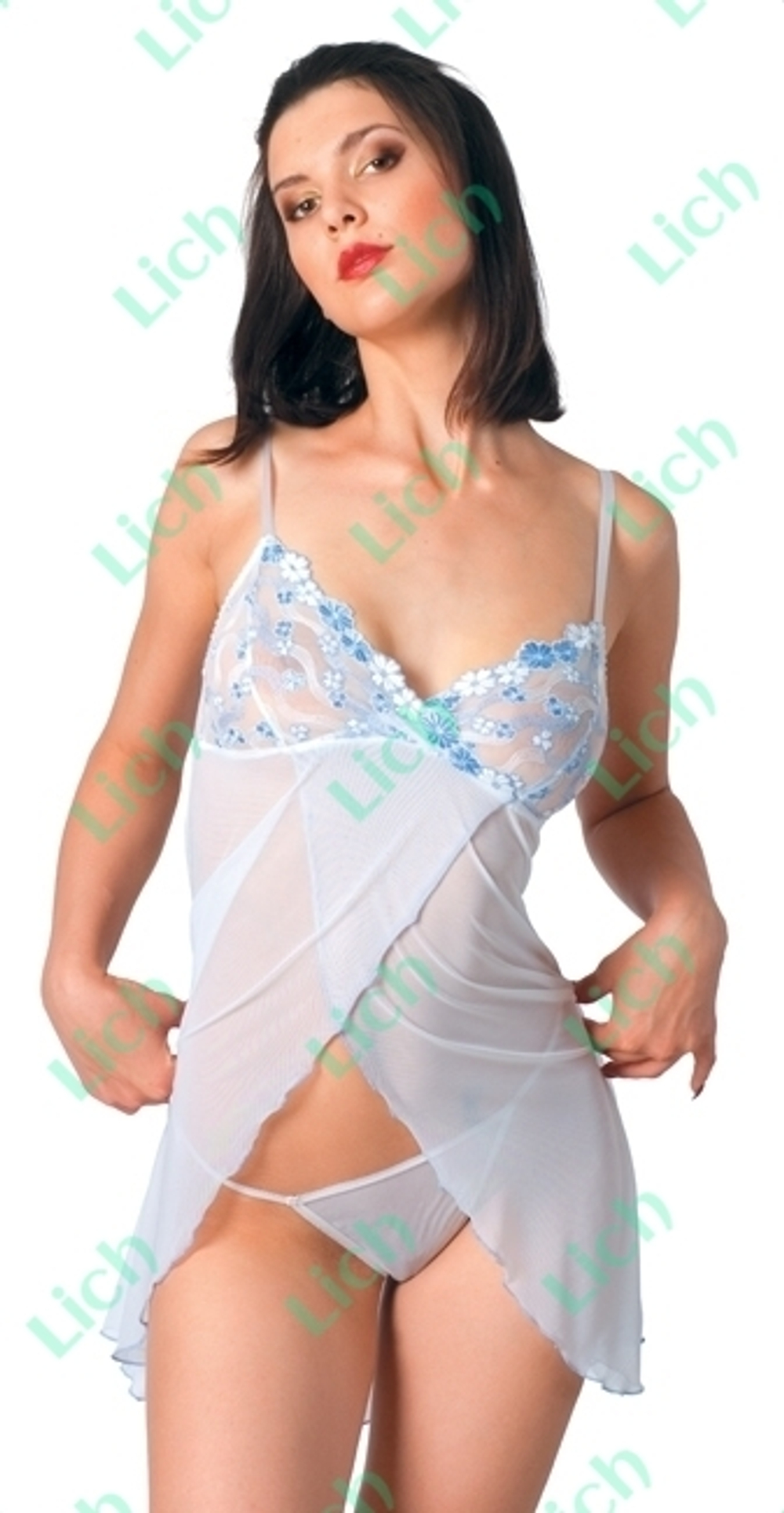 Сетевая сорочка с вышивкой и трусики-стринг (Erolanta 862498)
