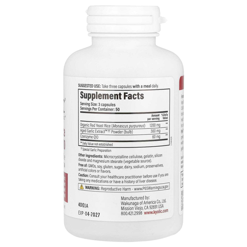 Kyolic, Aged Garlic Extract ™, красный дрожжевой рис с коэнзимом Q10, формула 114, 150 капсул