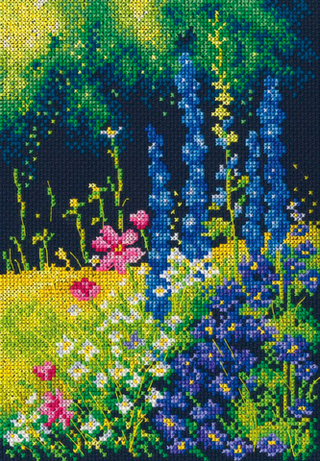 "Дельфиниумы и  воздушные космеи"-M626  вышивка