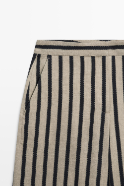 Massimo Dutti Широкие брюки в полоску из смесового льна, песочный