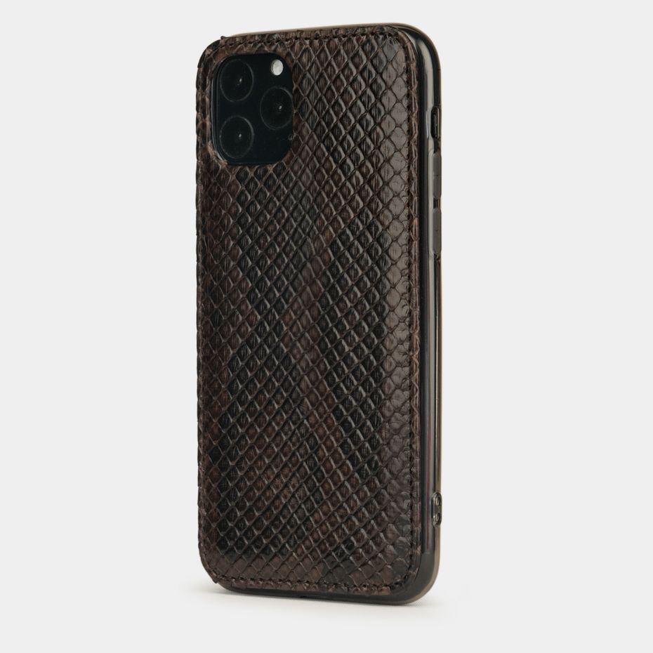 Чехол-накладка для iPhone 11 Pro Max из натуральной кожи питона, темно-коричневого цвета