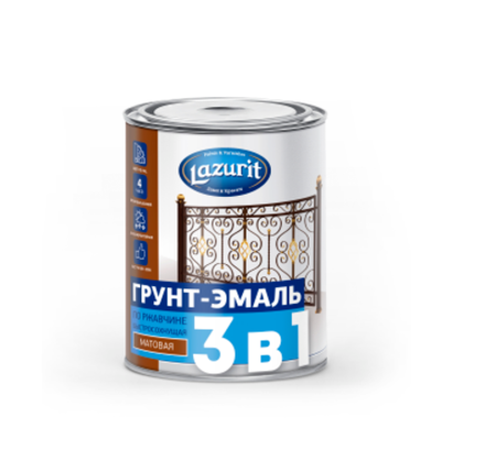 Грунт эмаль по ржавчине быстросохнущая желтая матовая RAL 1023 0,9кг LAZURIT