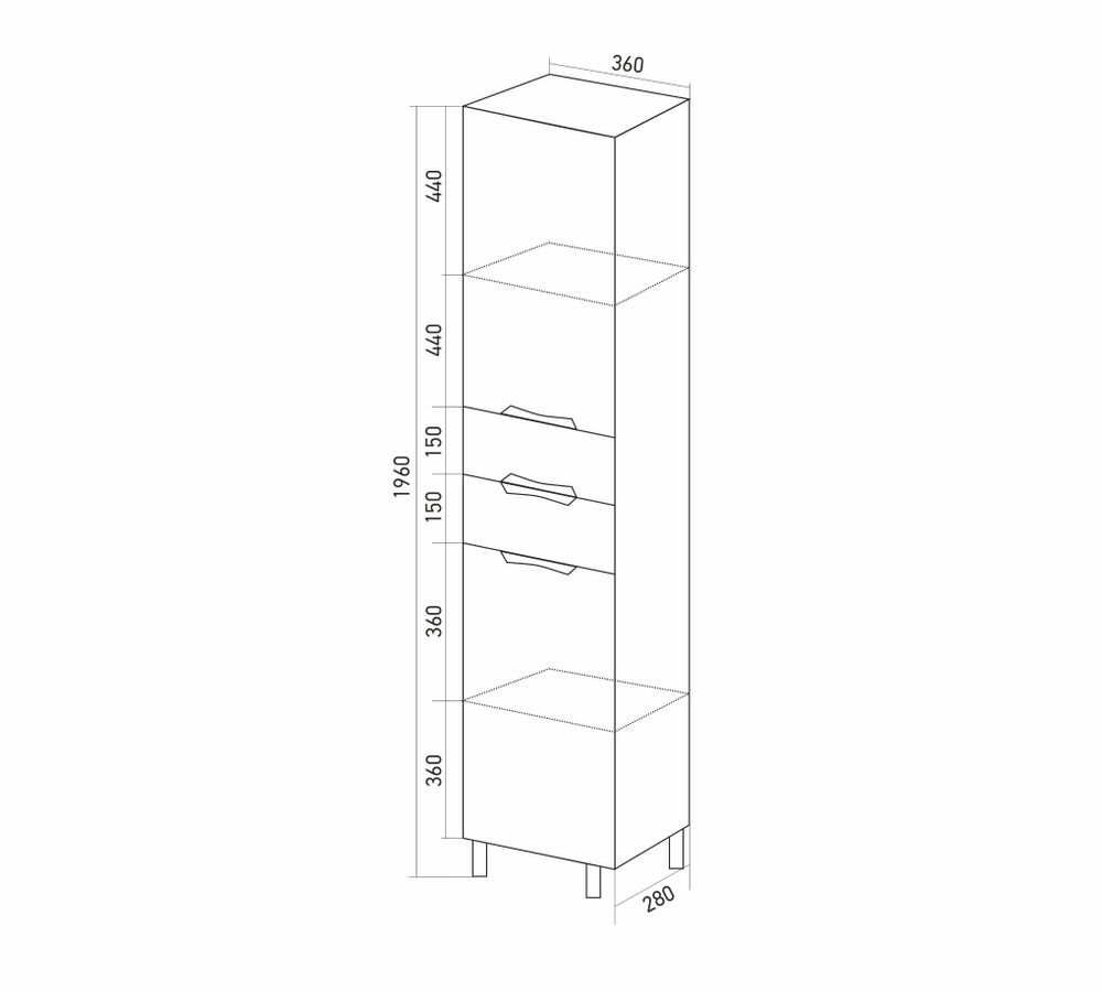Пенал "Этьен-36" правый (2 ящика, 2 створки) (360*1960*296) (ПВХ)