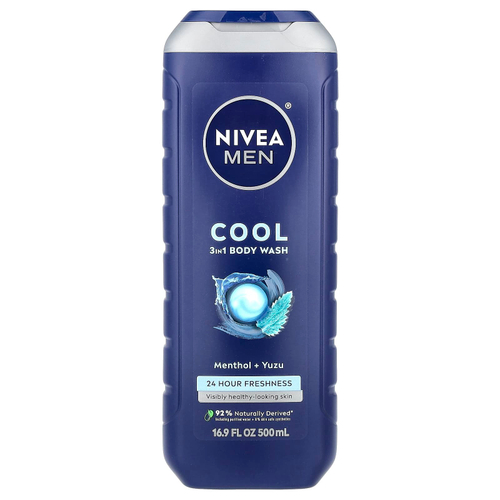 Nivea, Для мужчин, прохладный гель для душа 3 в 1, с ментолом и юдзу, 500 мл (16,9 жидк. Унции)