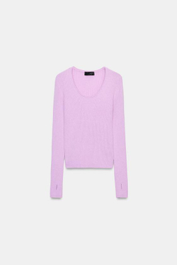 ZARA СВИТЕР В РУБЧИК ИЗ СМЕСОВОЙ ШЕРСТИ, СВЕТЛО-СИРЕНЕВЫЙ