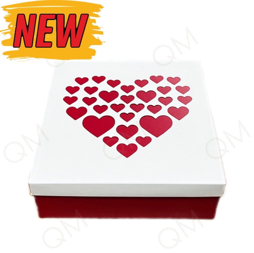 Коробка для зефира, тортов и пирожных бело-красная с сердечками 200*200*70 мм, 25шт