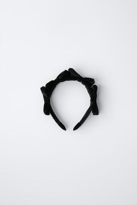 ZARA ВЕЛЬВЕТОВЫЙ ОБОДОК С БАНТАМИ, ЧЕРНЫЙ