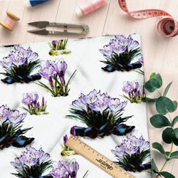 Ткань таффета голубые цветы в кустах