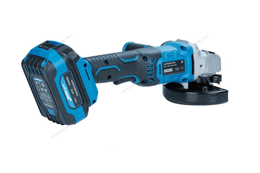 NORDBERG (NE307K) УШМ аккумуляторная, диаметр диска 125 мм, 20В, с акк. и зар. уст-вом