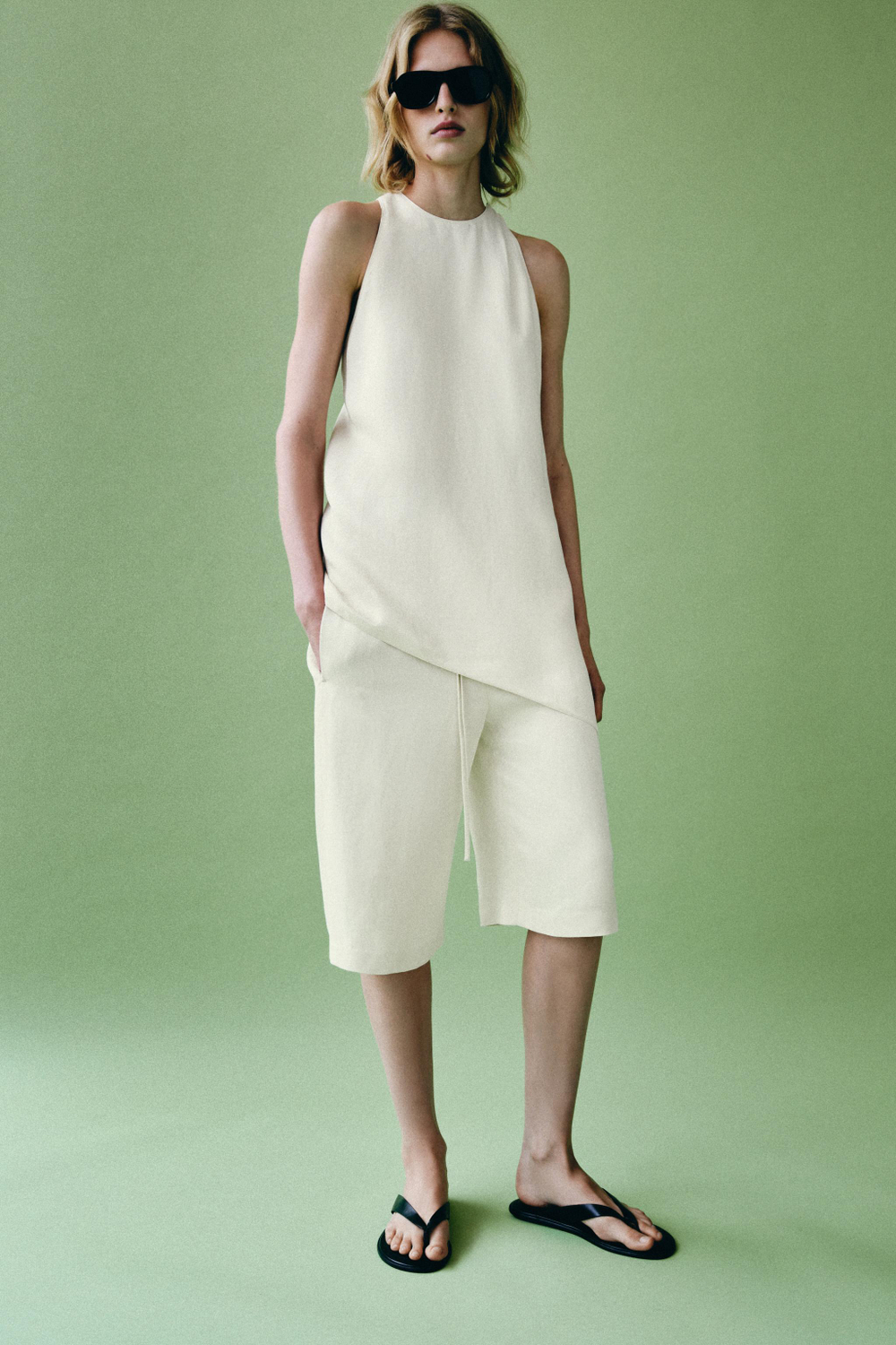 ZARA АСИММЕТРИЧНЫЙ ТОП — ZW COLLECTION, ЭКРЮ