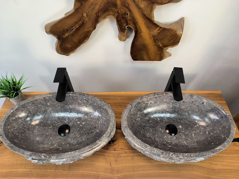 Раковина из мрамора ПАРА! Oval Grey Marmo Wave OM-65752 56х36х15 из натурального камня