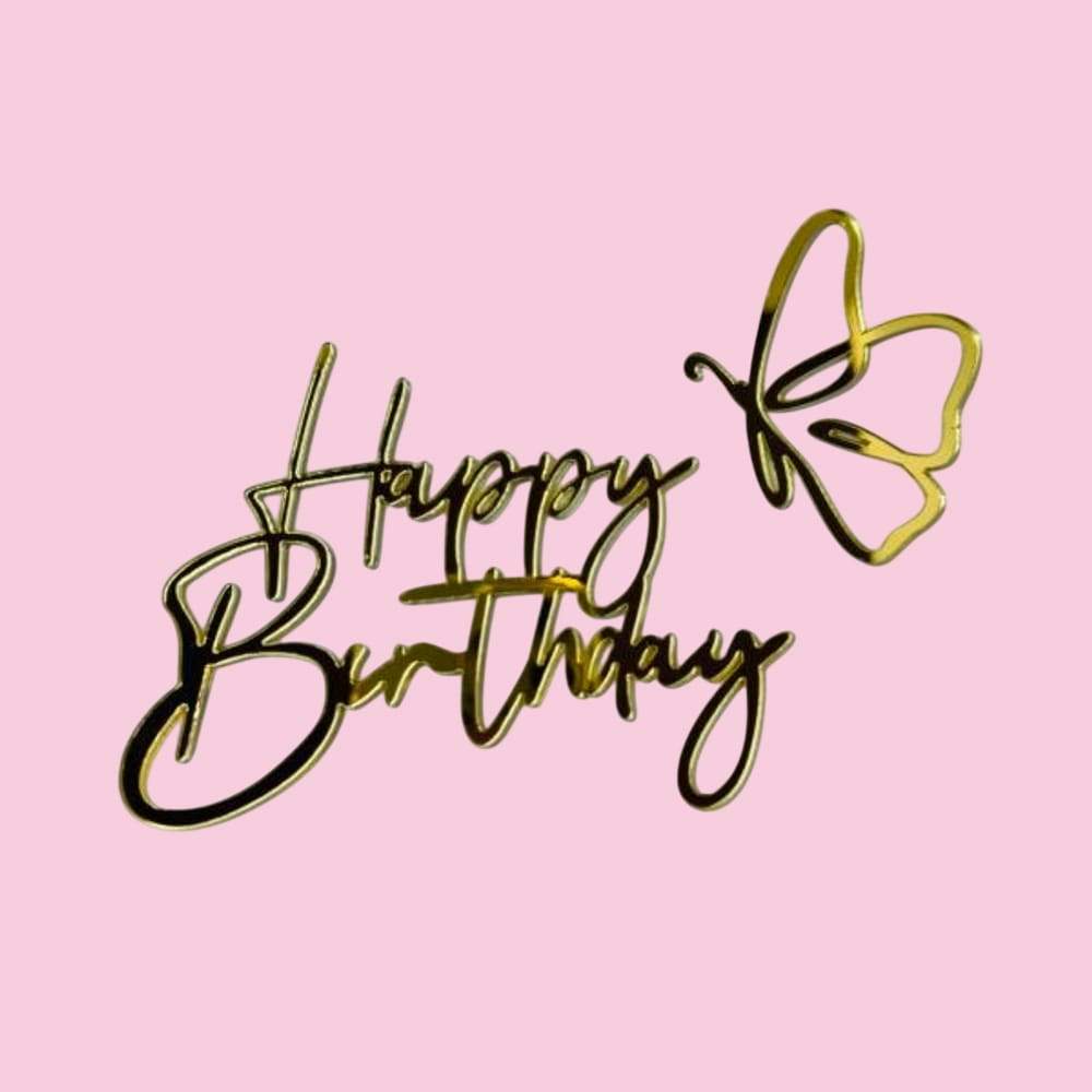 Топпер боковой "Happy Birthday" с бабочкой, цвет золото