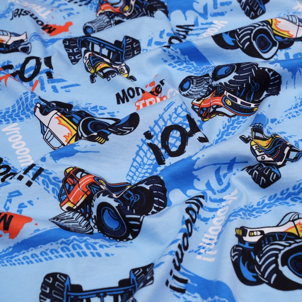 Кулирная гладь с рисунком, 100% хлопок, 150 гр/м2, голубой/чёрный (20669)