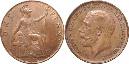 Великобритания 1 пенни, 1911-1926 Король Георг V VF-XF