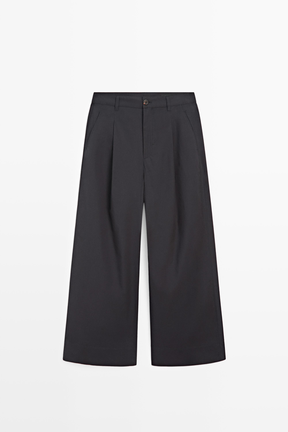 Massimo Dutti Широкие брюки со складками из поплина, светло-синий