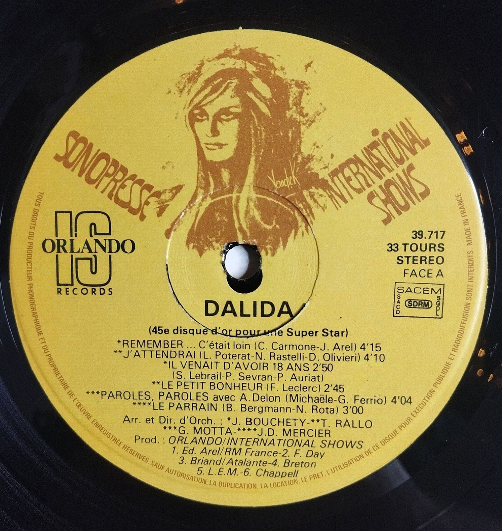 Винтажная виниловая пластинка LP Dalida 45Eme Disque DOr Pour Une Super Star (France 1977)