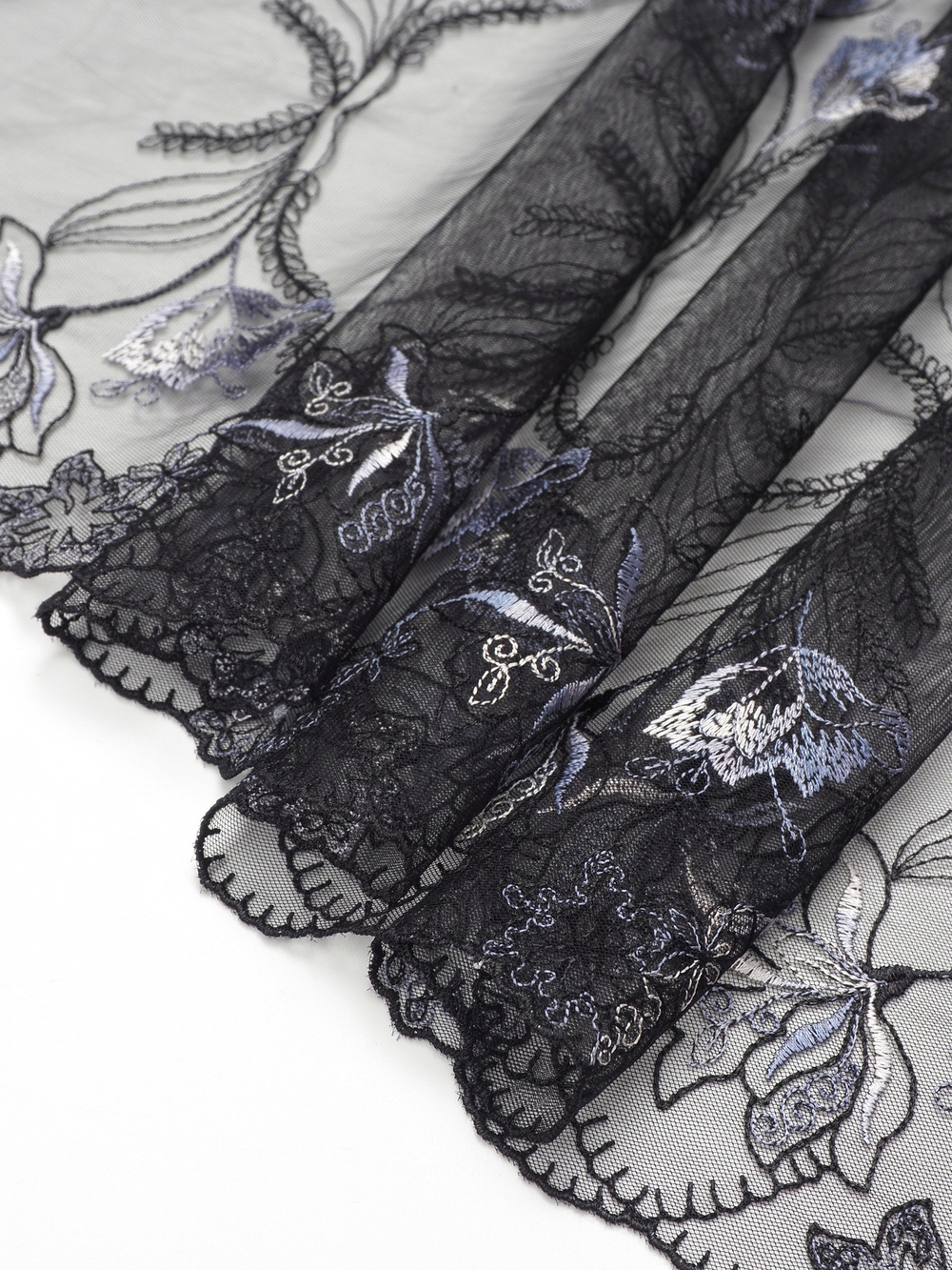 Кружево вышивка на сетке черная с орхидеей неэластичная ширина 25 см