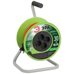 Удлинитель силовой ЭРА RP-4-2x0.75-30m на пластиковой катушке без заземления 4 розетки 30м ПВС 2х0,75мм2 | Силовые удлинители