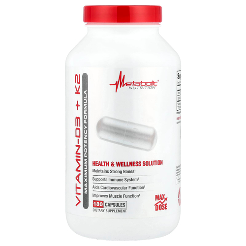 Metabolic Nutrition, витамины D3 и К2, 180 капсул