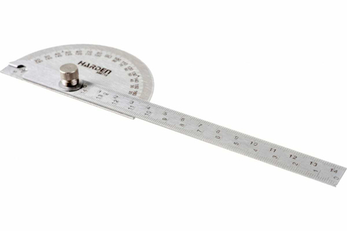 Измерительная линейка HARDEN из нержавеющей стали, с транспортиром, 90 х 150 мм 580718
