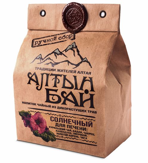 Чайный напиток "Солнечный" (для печени) 100г. (зверобой, календула, чага, курильский чай, золотой корень, бадан, чабрец)