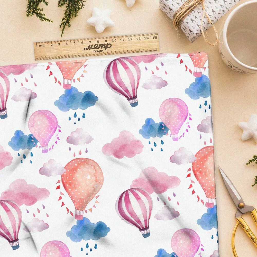 Ткань атлас акварельные воздушные шары