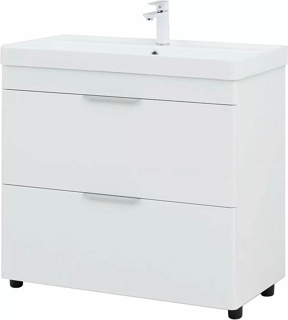 Тумба напольная с раковиной Aquanet Ирис New 90 336309+323883 белая глянцевая