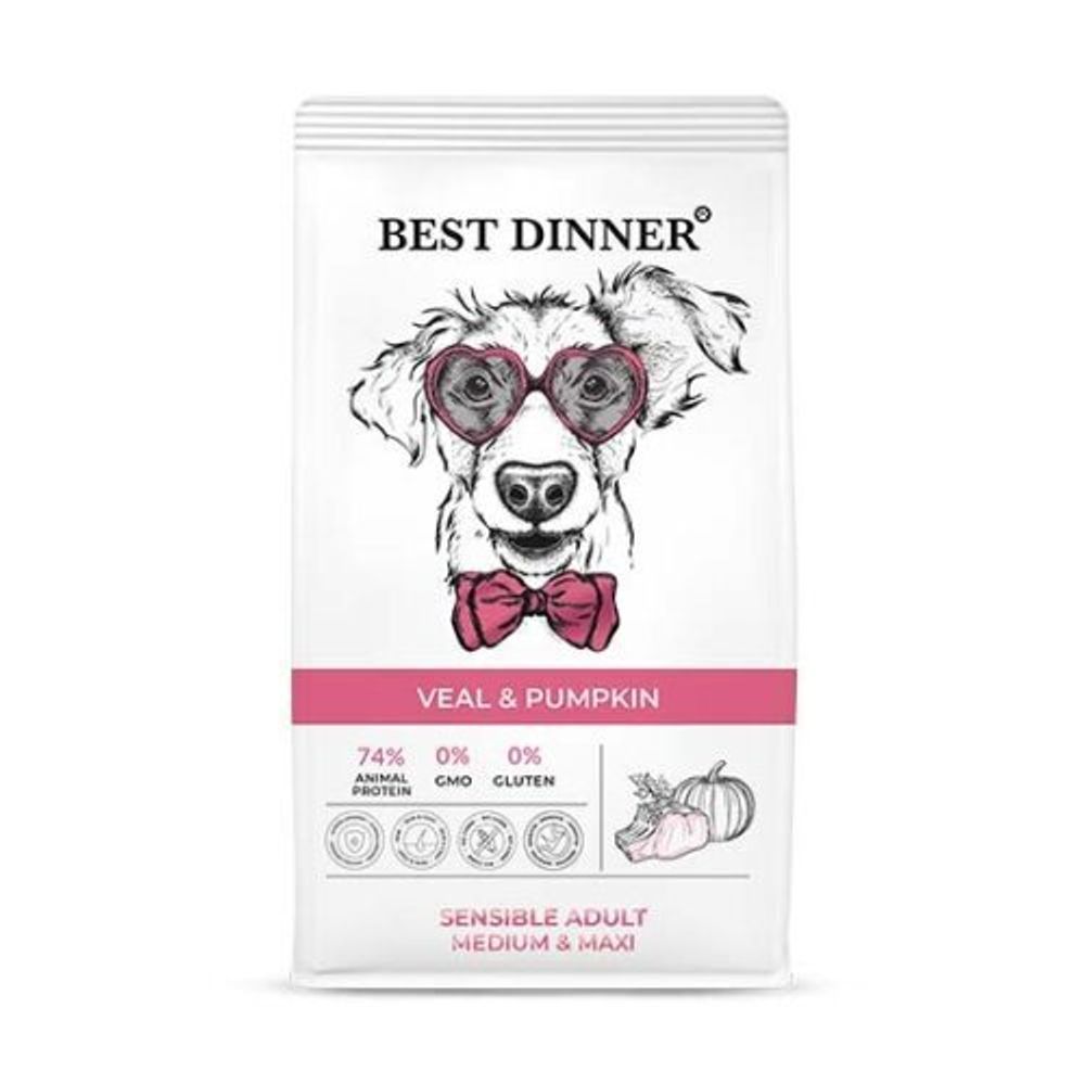 Best Dinner 3кг Adult Medium&amp;Maxi Сухой корм для собак крупных и средних пород Телятина и тыква