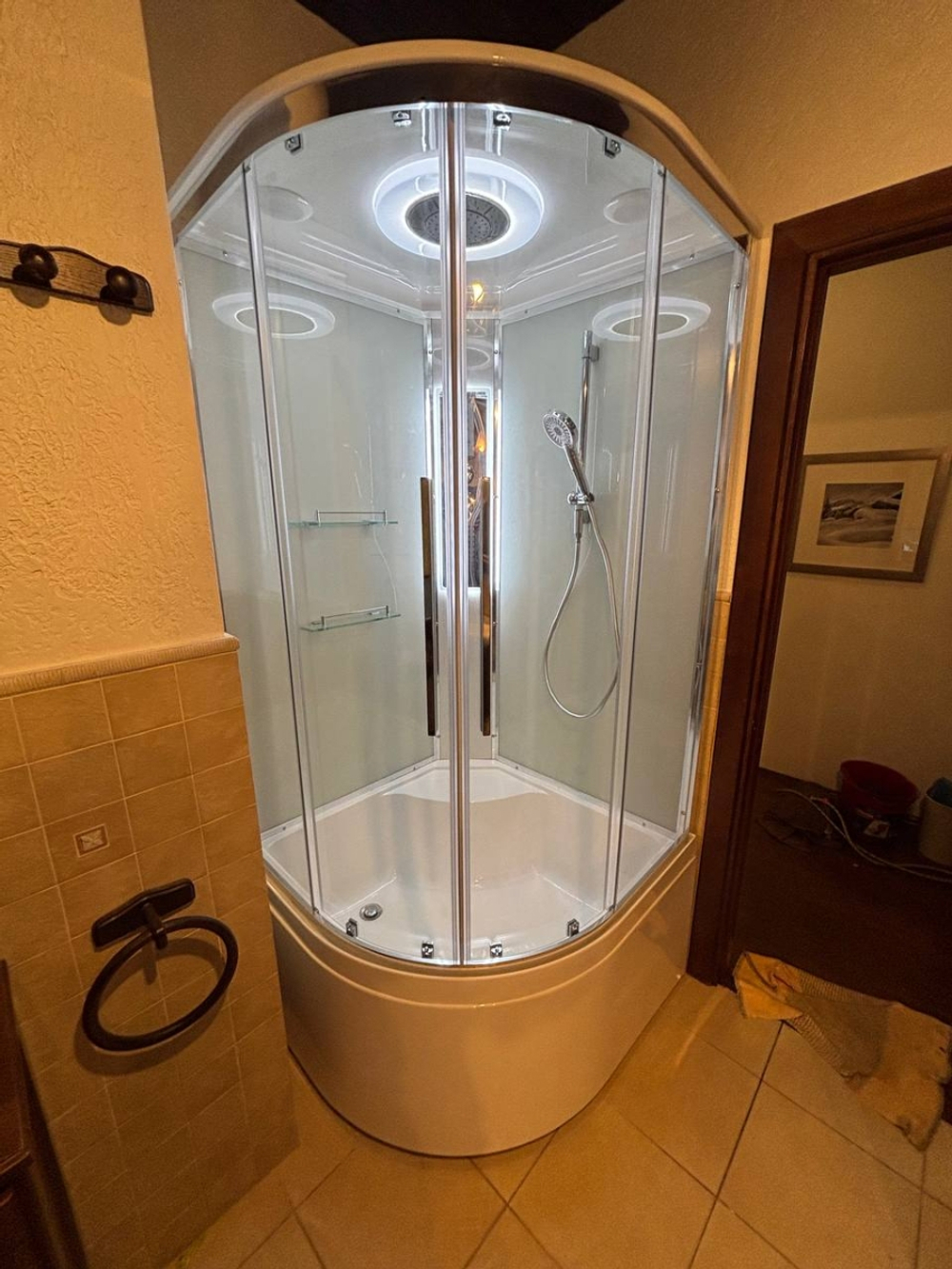 Душевая кабина AvaCan (АваКан) EM5080LEDT с высоким поддоном, с ГМ, с электрикой и LED освещением, 80х80х220