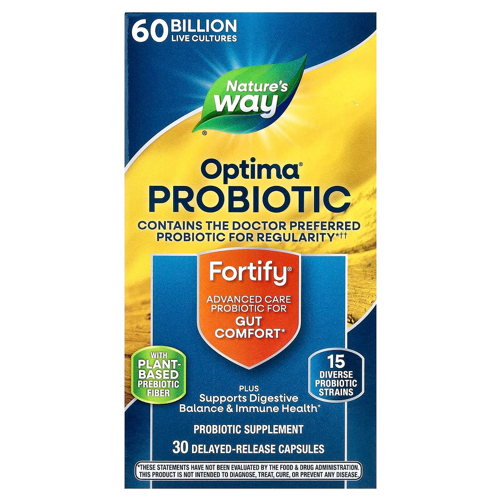 Nature's Way, Fortify®, пробиотик Optima®, 60 миллиардов КОЕ, 30 капсул с отсроченным высвобождением