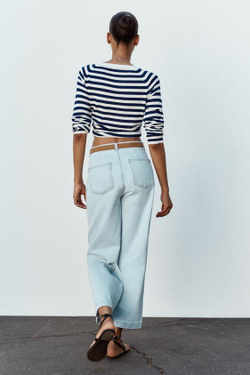 ZARA ДЖИНСЫ Z1975 WIDE LEG CROPPED С ВЫСОКОЙ ПОСАДКОЙ И РЕМНЕМ, ГОЛУБОЙ