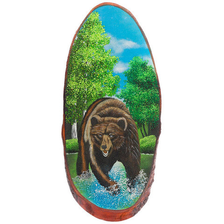 Картина на срезе дерева "Медведь лето" 60-65 см R120615
