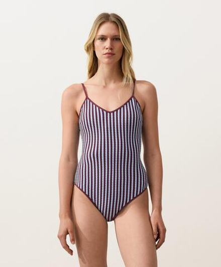 OYSHO Купальник в фактурную полоску, разноцветный