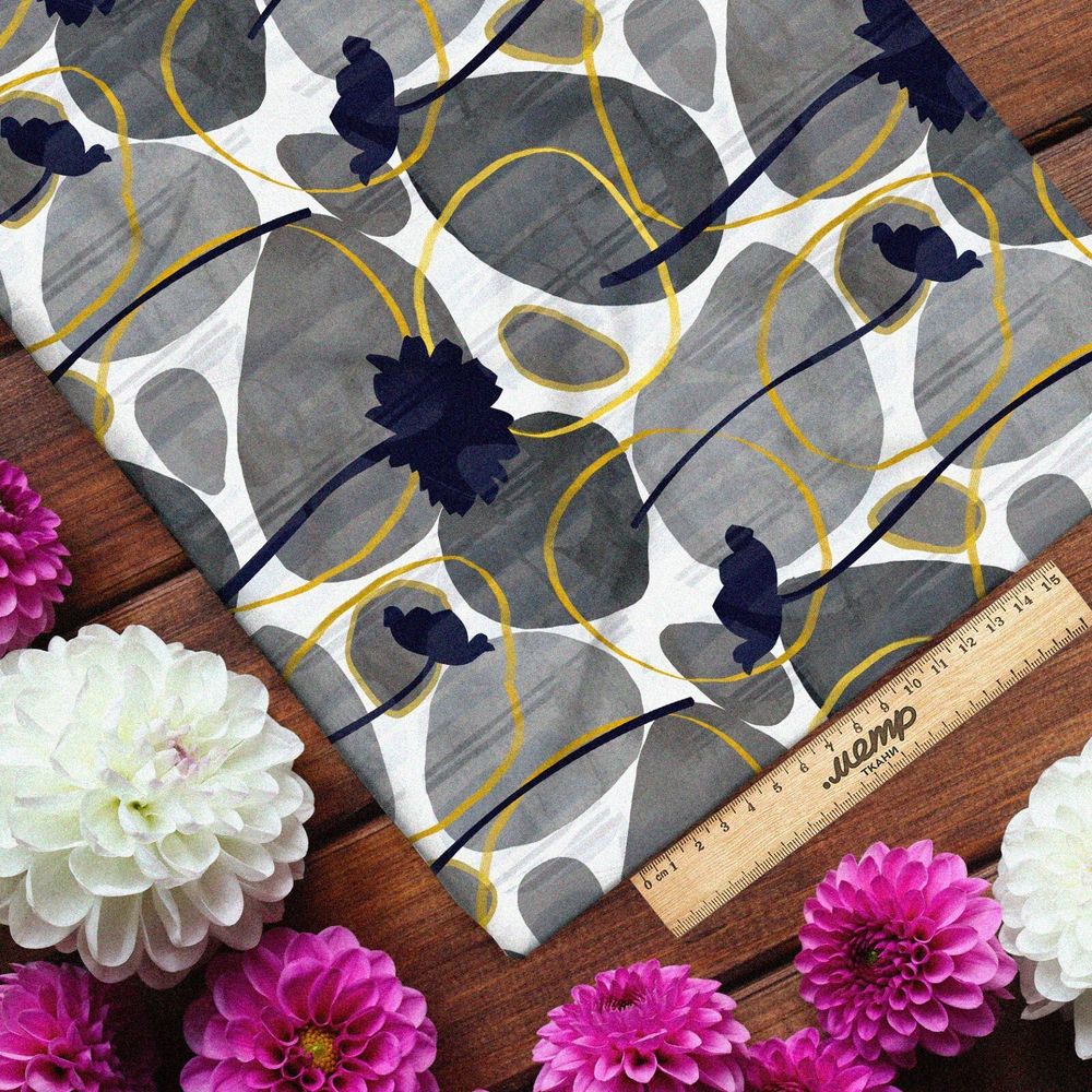 Ткань ниагара серые камни с золотом