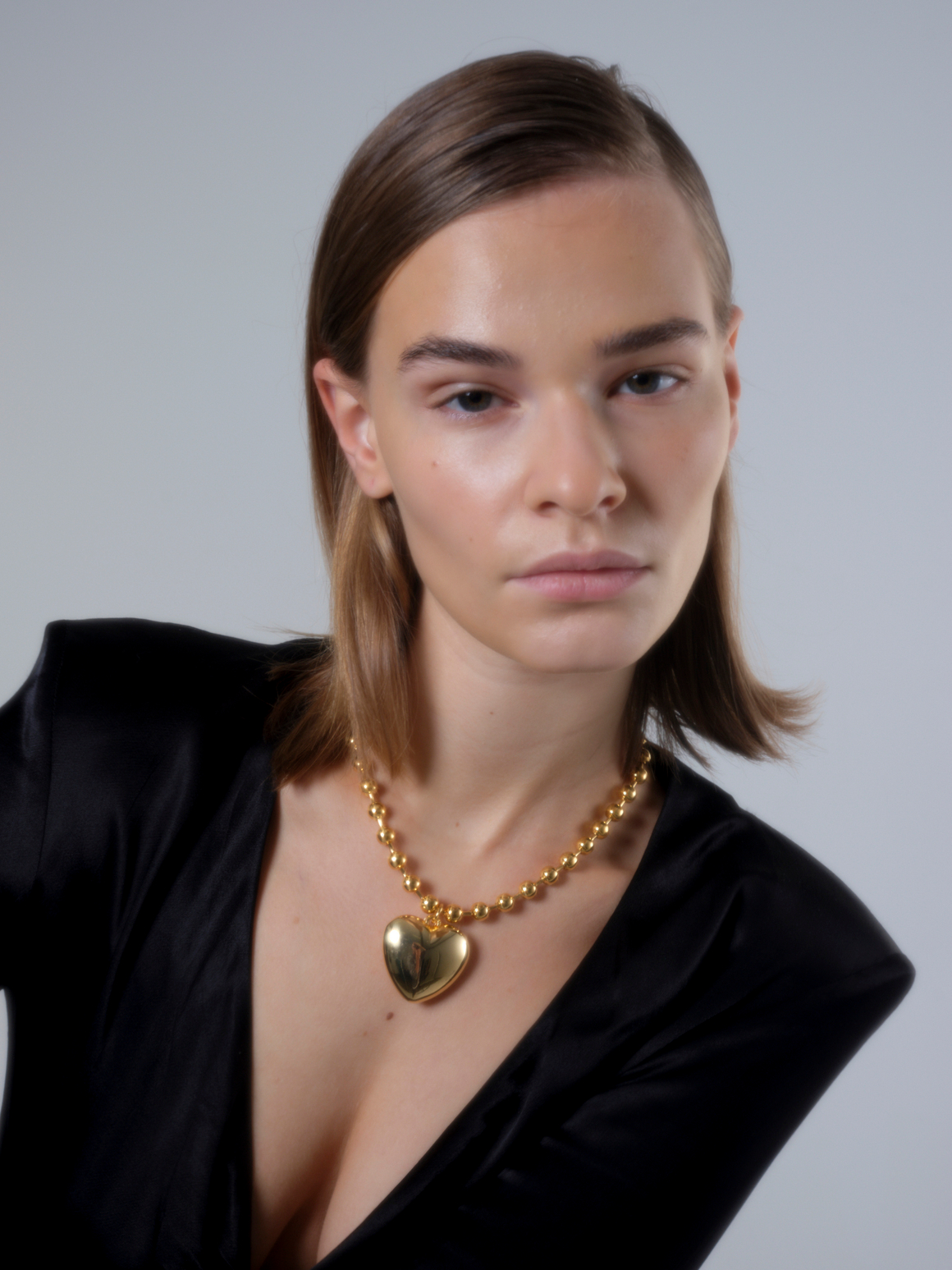 Подвеска металлическое сердце, цепь из шариков, золото