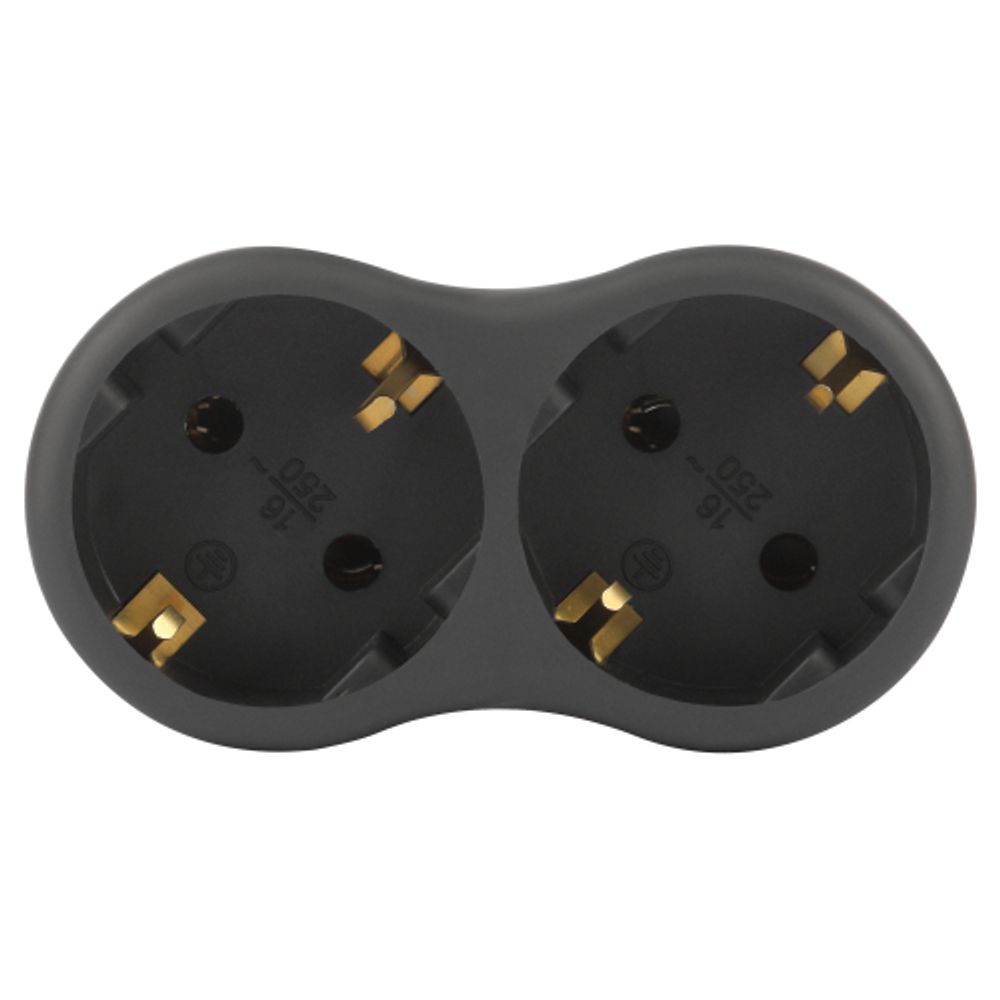 Разветвитель электрический ЭРА SPx-2e-B на 2 розетки с заземлением 16А черный | Тройники