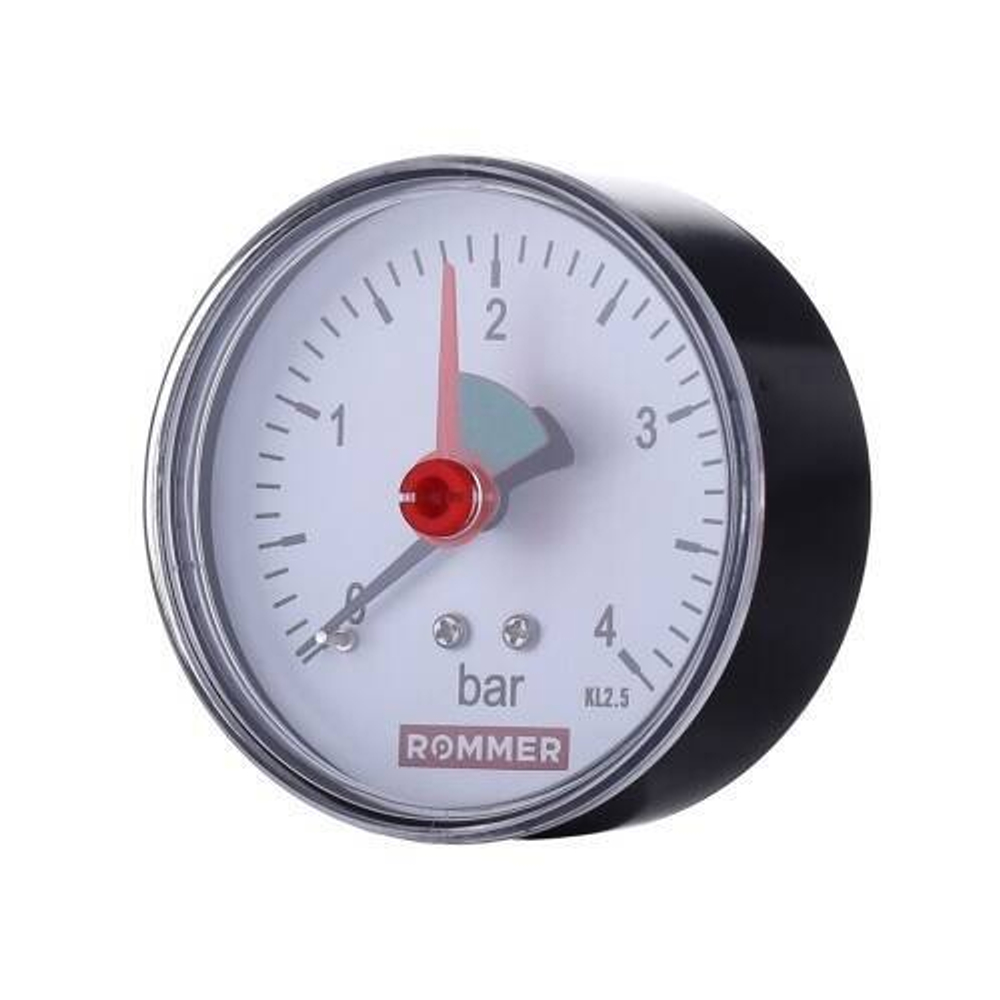 Манометр аксиальный ROMMER RIM-0007 - 1/4" (D63 мм, шкала 0-4 бар, с указателем предела)