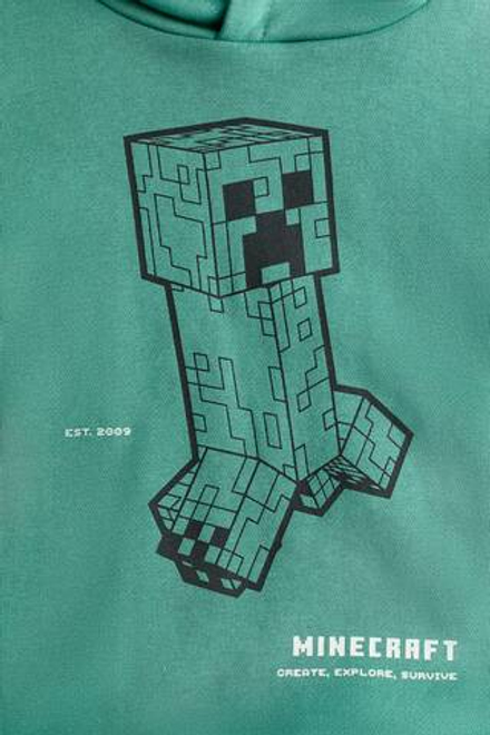 H&M Толстовка с капюшоном и принтом Minecraft, зеленый
