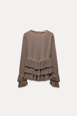 ZARA СВИТЕР ИЗ ТОНКОГО ТРИКОТАЖА С ВОЛАНАМИ, АНТРАЦИТОВО-СЕРЫЙ