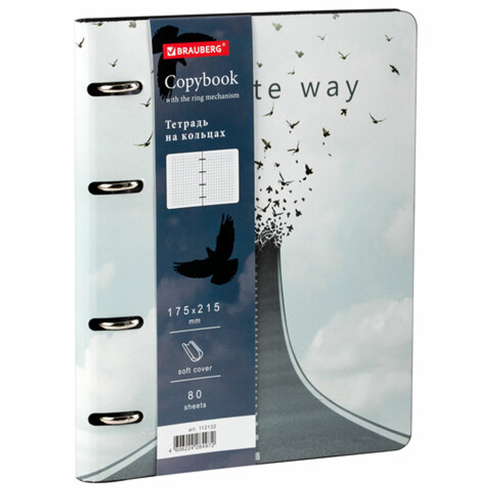 Тетрадь на кольцах А5 180х220мм, 80л, под кожу, BRAUBERG VISTA, Infinite way, 112132