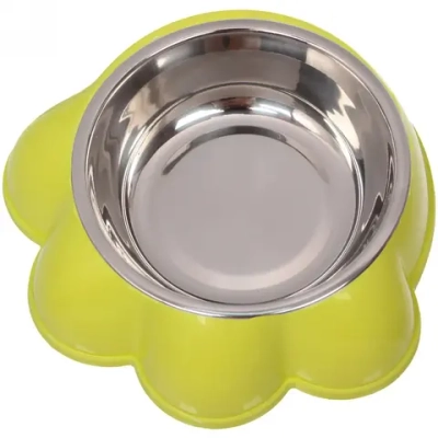 Миска пластиковая с металлической чашкой «Лапка» 16*4,6см цвет зеленый