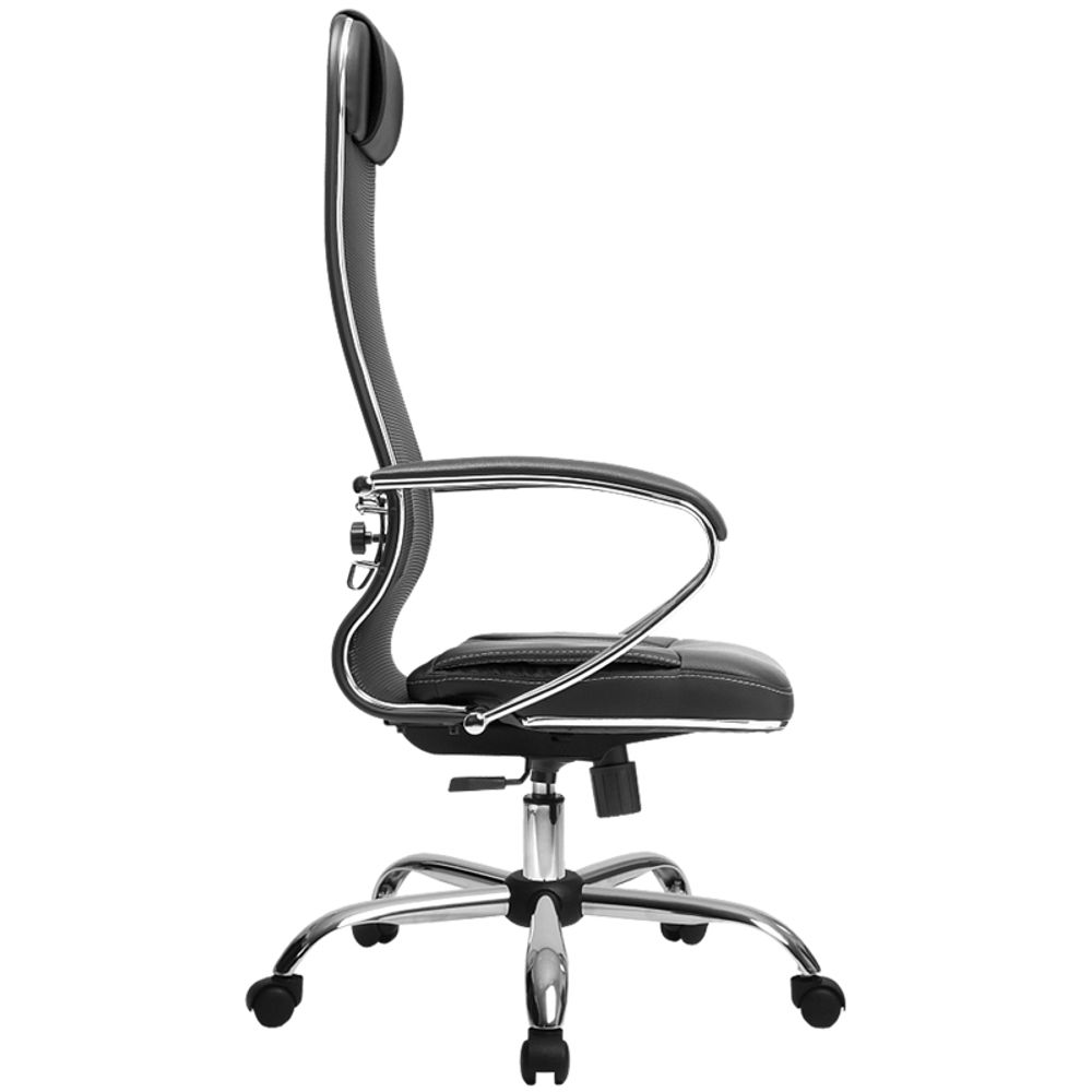 Кресло руководителя Метта "S" SU-1-BK комплект 5, CH-2/CH, сетка Х2 черн/кожа черн."NewLeather", №721, топ-ган (107/003)