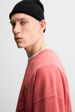 ZARA ФУТБОЛКА С КОНТРАСТНОЙ НАШИВКОЙ, КРАСНЫЙ