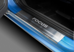 Накладки на пороги AutoMax для Ford Focus II поколение 2005-2008, нерж. сталь, с надписью, 4 шт., AMFOFOC01