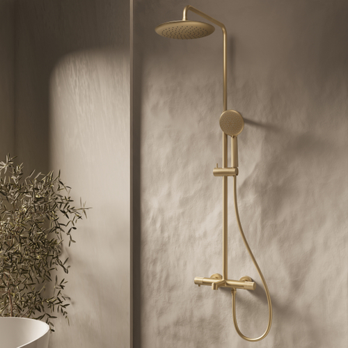 Душевая стойка Vincea Desire VSFS-1D1TBG термостатическая с изливом, 25см верх душ, брашированное золото